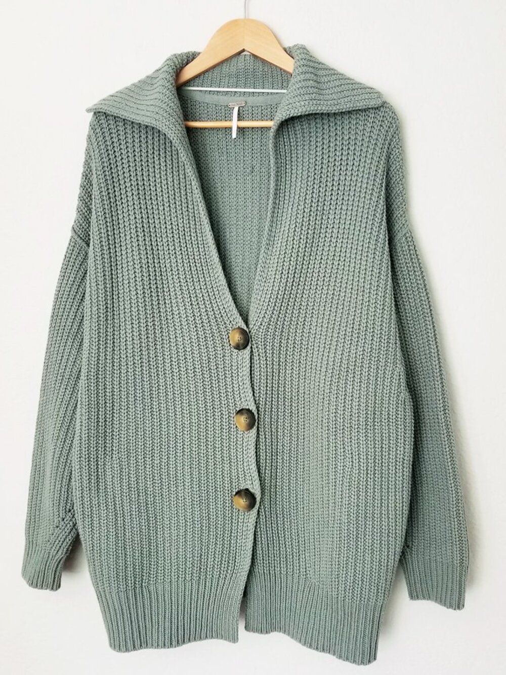 Free People Swim Too Deep Oversized Cardi Longline Cardigan M Seafoam Green $158 - Picture 6 of 16